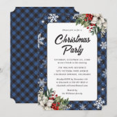 Winter Botanicals Blue Plaid Christmas Party Kaart (Voorkant / Achterkant)