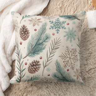 Winter Botanicals & Sneeuwvlokken - Rustieke Feest Kussen