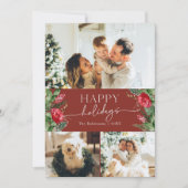 Winter Botanisch Bourgondië Rode Moderne Script Fo Feestdagenkaart (Voorkant)