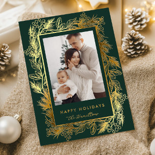 Winter botanisch groen blad bessen Kerstmis Folie Feestdagenkaart