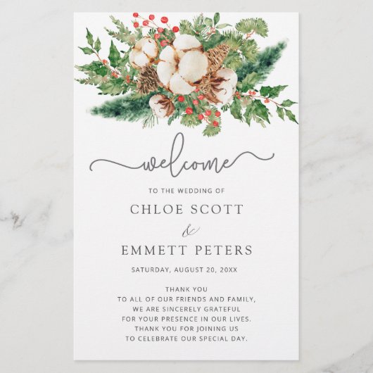 Winter Botanisch Groen Huwelijksceremonie Programm (Voorkant)