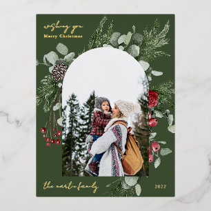 Winter Botanisch Lijst Foto groen Folie Feestdagen Briefkaart