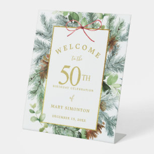 Winter Botanische 50e verjaardag Reclamebord Met Voetstuk
