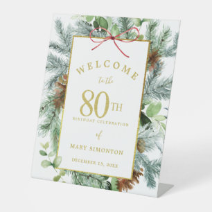Winter Botanische 80th Birthday Party Welcome Reclamebord Met Voetstuk