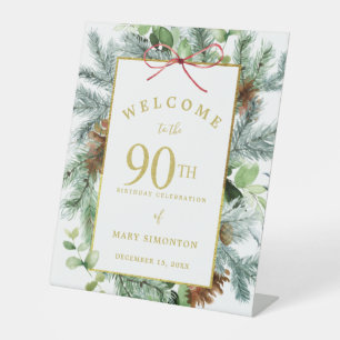 Winter Botanische 90th Birthday Party Welcome Reclamebord Met Voetstuk
