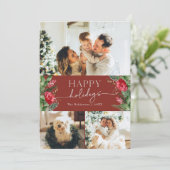 Winter Botanische Bordeauxrode Moderne Script Foto Feestdagenkaart (Staand voorkant)