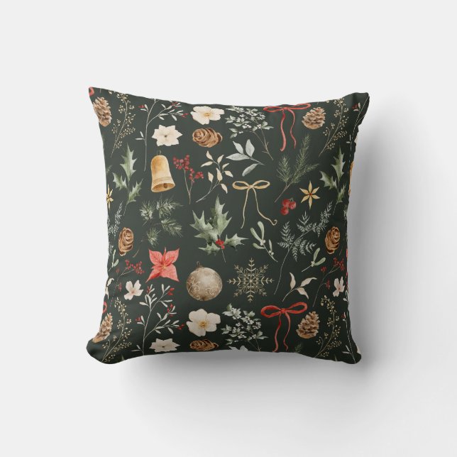 Winter Botanische Feestelijke Kerst Kussen (Voorkant)