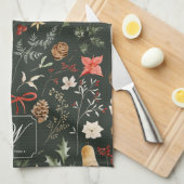 Winter Botanische Feestelijke Kerst Monogram Theedoek (Quarter Fold)