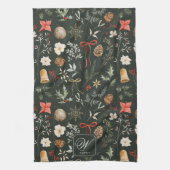 Winter Botanische Feestelijke Kerst Monogram Theedoek (Verticaal)