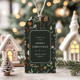 Winter Botanische Feestelijke Kerstfeest Cadeaulabel