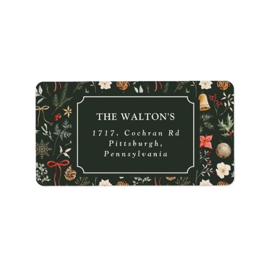 Winter Botanische Feestelijke Terugkeer Adres Kers Etiket (Voorkant)