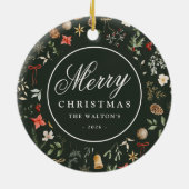 Winter Botanische Feestelijke Vrolijke Kerst Keramisch Ornament (Achterkant)
