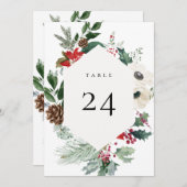 Winter Botanische Floral Table Number Card Programma (Voorkant / Achterkant)