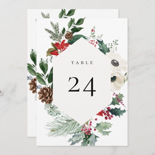 Winter Botanische Floral Table Number Card Programma (Voorkant / Achterkant)