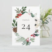 Winter Botanische Floral Table Number Card Programma (Staand voorkant)