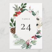 Winter Botanische Floral Table Number Card Programma (Voorkant)