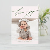 Winter Botanische Liefde en Vreugde Script Foto Feestdagenkaart (Staand voorkant)