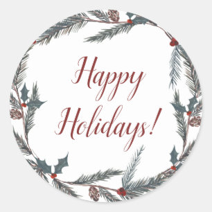 Winter Botanische Pine Berry Wreath Holiday Ronde Sticker