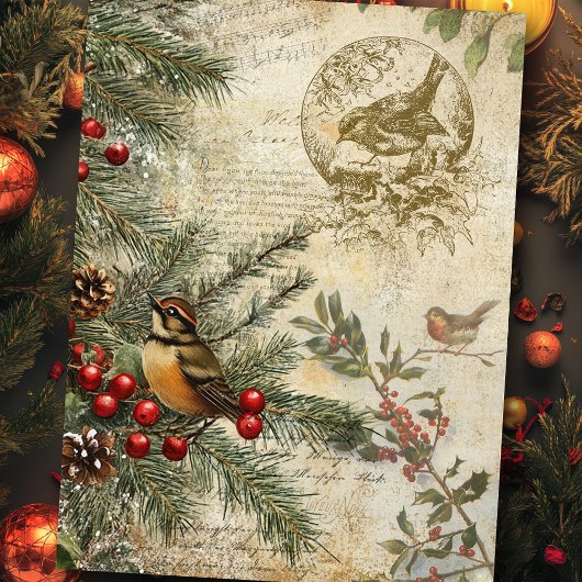  Winter Botanische w/Birds Decoupage Tissuepapier
