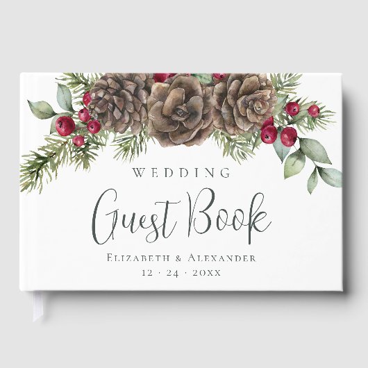 Winter Botanische Waterverf Kerstbruiloft Gastenboek (Voorkant)