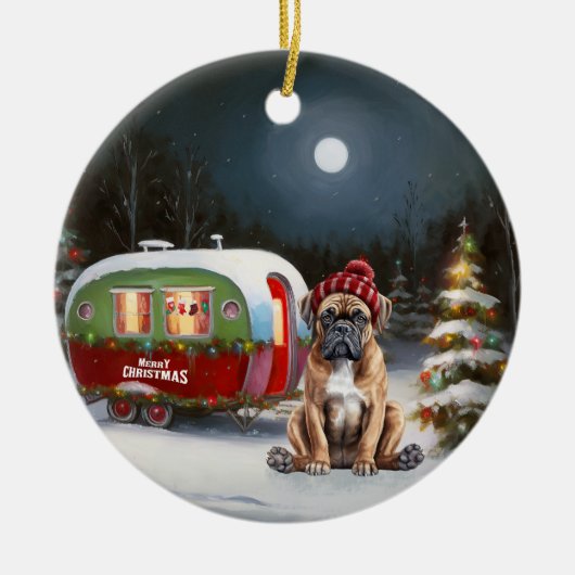 Winter Boxer Caravan Kerstavontuur Keramisch Ornament (Voorkant)