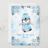 Winter Boy Penguin Douche invitation Blue Snow (Dos)