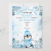 Winter Boy Penguin Douche invitation Blue Snow (Devant)