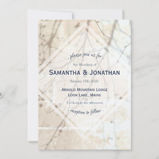 Winter Branch Sunwashed Wedding Invitation Kaart (Voorkant)