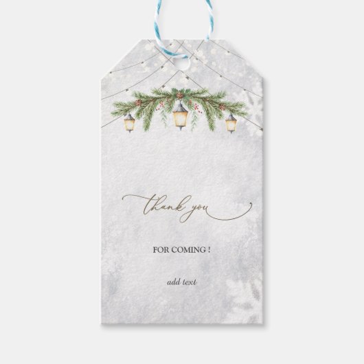 Winter Branches Lantaarn Snowflakes Wedding Cadeaulabel (Voorkant)