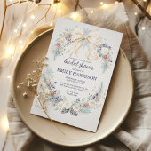 Winter Bridal Shower Invitation Cream Bow Floral