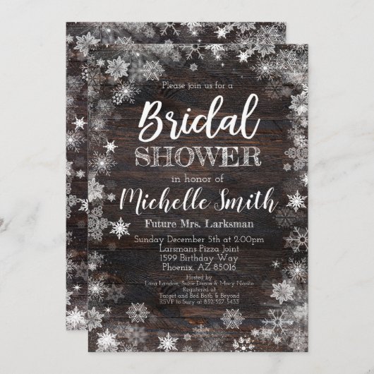 Winter Bridal Shower Invitation, Rustic Bridal Kaart (Voorkant / Achterkant)