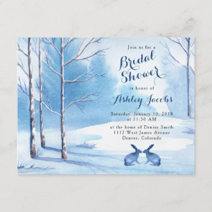 Winter Bridal Shower Invitation Trees Rabbits Kaart
