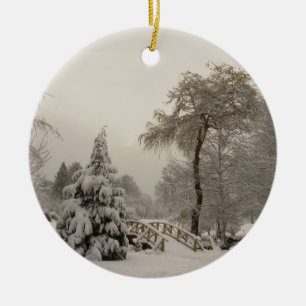 Winter Brug Ornament Sneeuw Bomen Decoraties