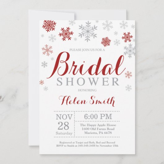 Winter Bruids Douche Uitnodiging Bourgogne Sneeuwv (Voorkant)