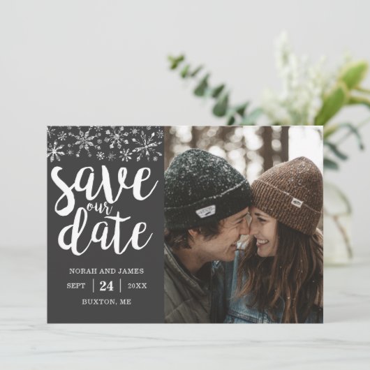 Winter Bruiloft Aangepaste Foto Bewaar Onze Datum Save The Date (Staand voorkant)