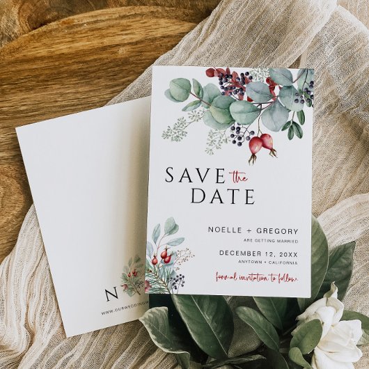 Winter Bruiloft Bewaar de datum Eucalyptus Bladgro Save The Date