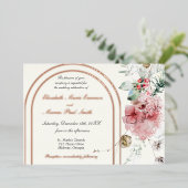 Winter bruiloft bloemendubbele boog folie uitnodiging (Staand Voorkant)