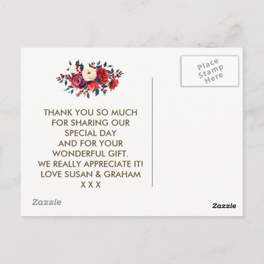 Winter bruiloft Dank u rozen bessen Briefkaart (Achterkant)