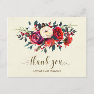 Winter bruiloft Dank u rozen bessen Briefkaart