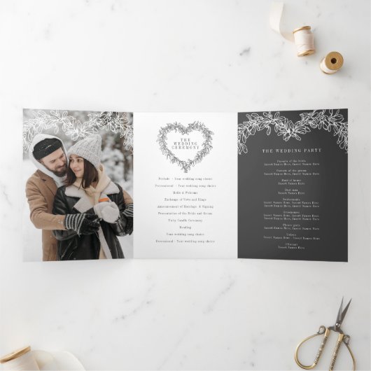 Winter bruiloft donkergrijze maretak botanisch drieluik programma (Binnen)