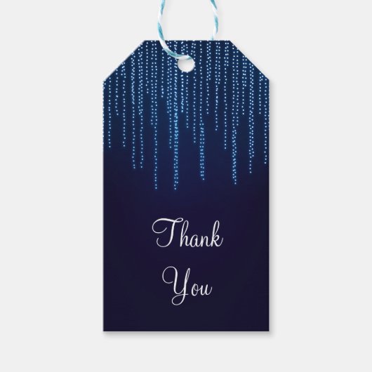 Winter Bruiloft Elegant Blauw Sparkle Lights Favor Cadeaulabel (Voorkant)
