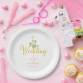 Winter Bruiloft Elegant Goud Script Mistletoe Papieren Bordje (Feest)