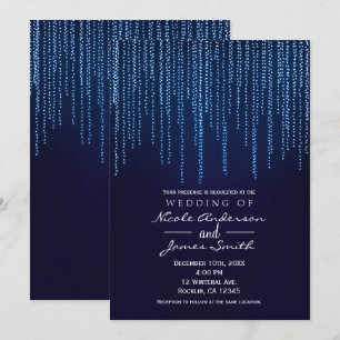 Winter Bruiloft Elegante Blauwe Glitter Slingerlic Kaart