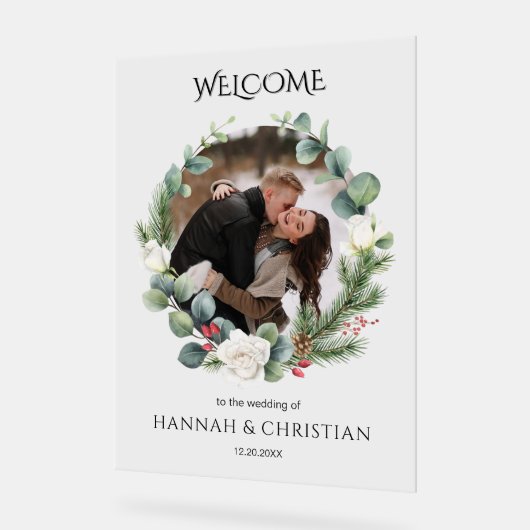 Winter bruiloft foto welkom acryl bord (Hoek)