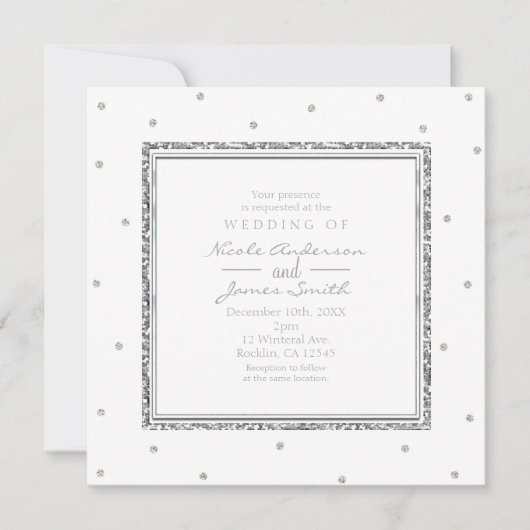 Winter Bruiloft Glam Zilver & Witte Stippen Feest Kaart (Voorkant)