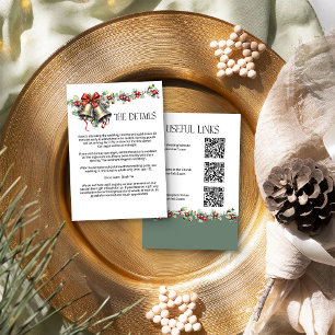Winter bruiloft Holly Bells en rode bessen Details Informatiekaartje