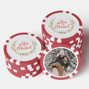 Winter bruiloft kegels rode bessen ster waterverf poker chips