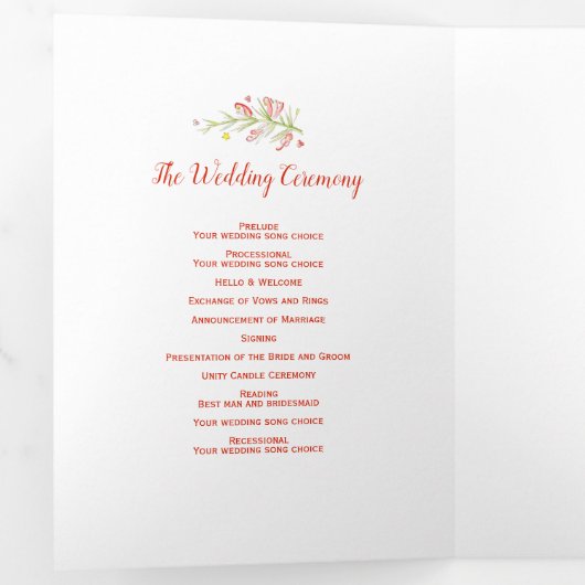 Winter bruiloft kegels rode bessen waterverf foto drieluik programma (Binnenzijde eerst)