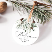 Winter bruiloft met vaste groene bladversiering bedankjes labels