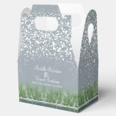 Winter bruiloft pijnbomen meer groene grijze kunst bedankdoosjes (Geopend)
